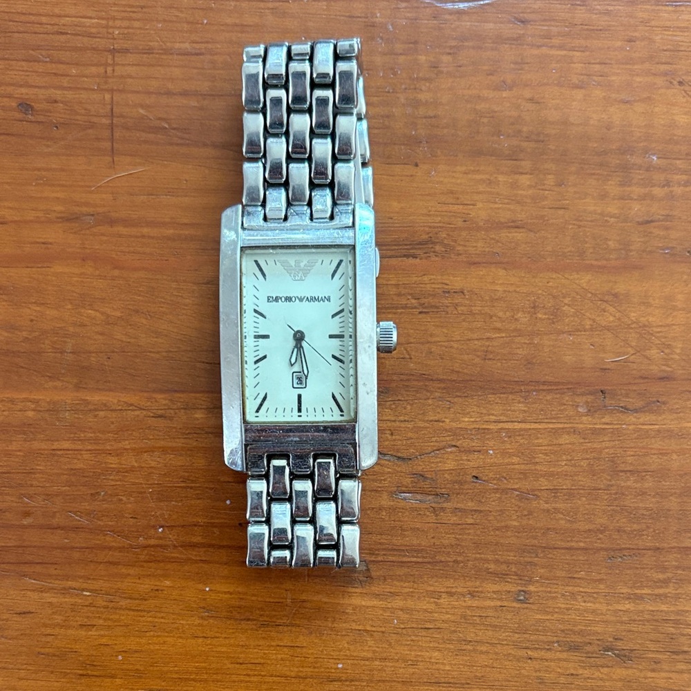 Emporio Armani Silver Watch with Rectangular Dial